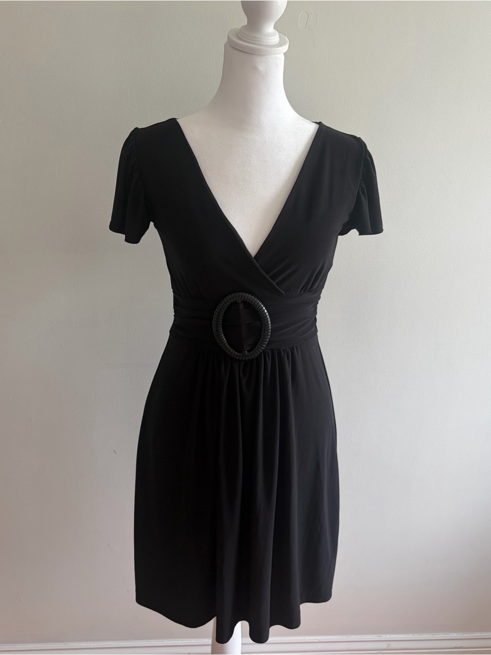 Star Vixen Black V-Neck Belted Mini Dress